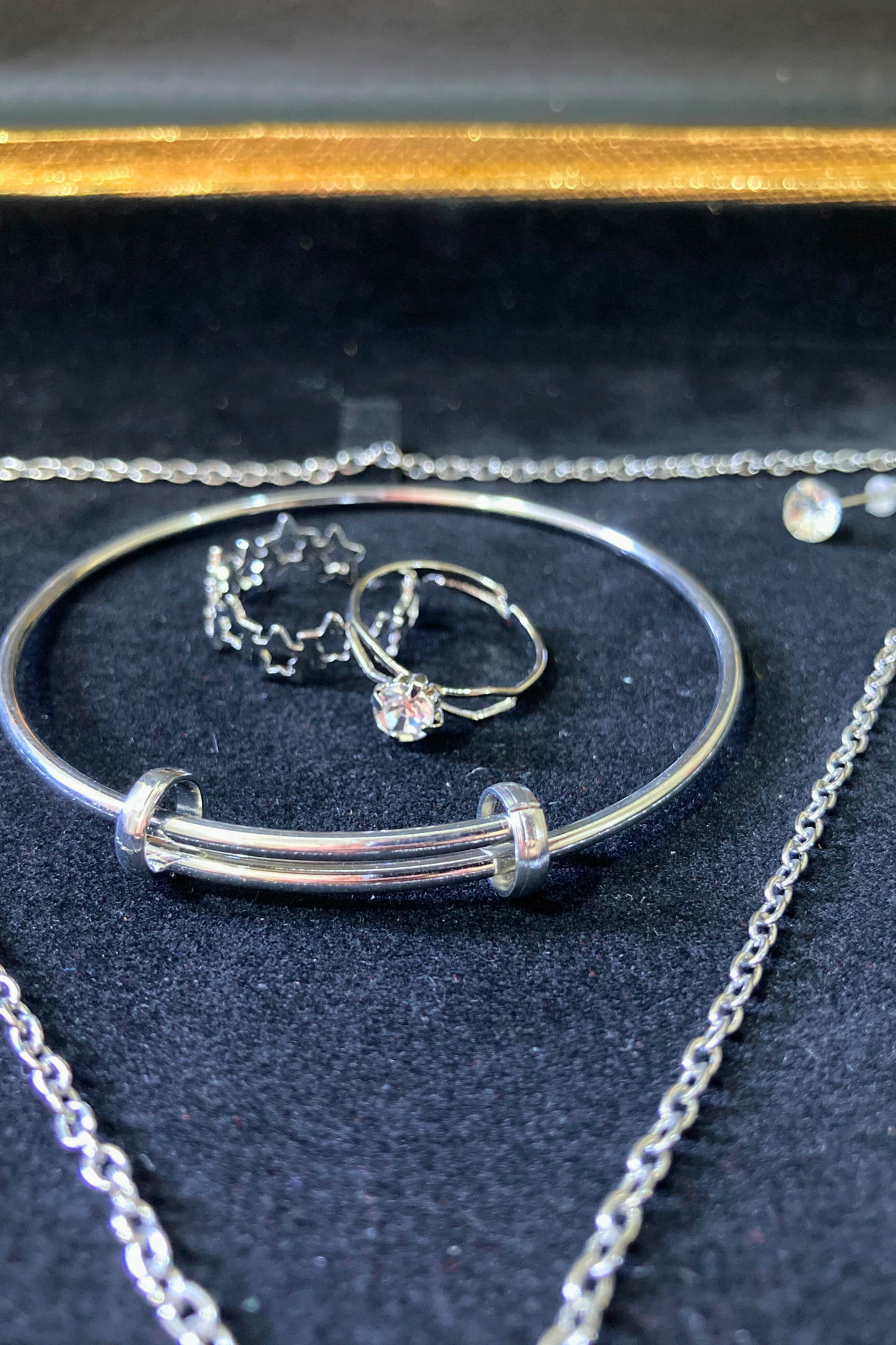 Complete Jewelry Set - Earrings, Karra, Locket and Heart shape Couple Rings -Silver