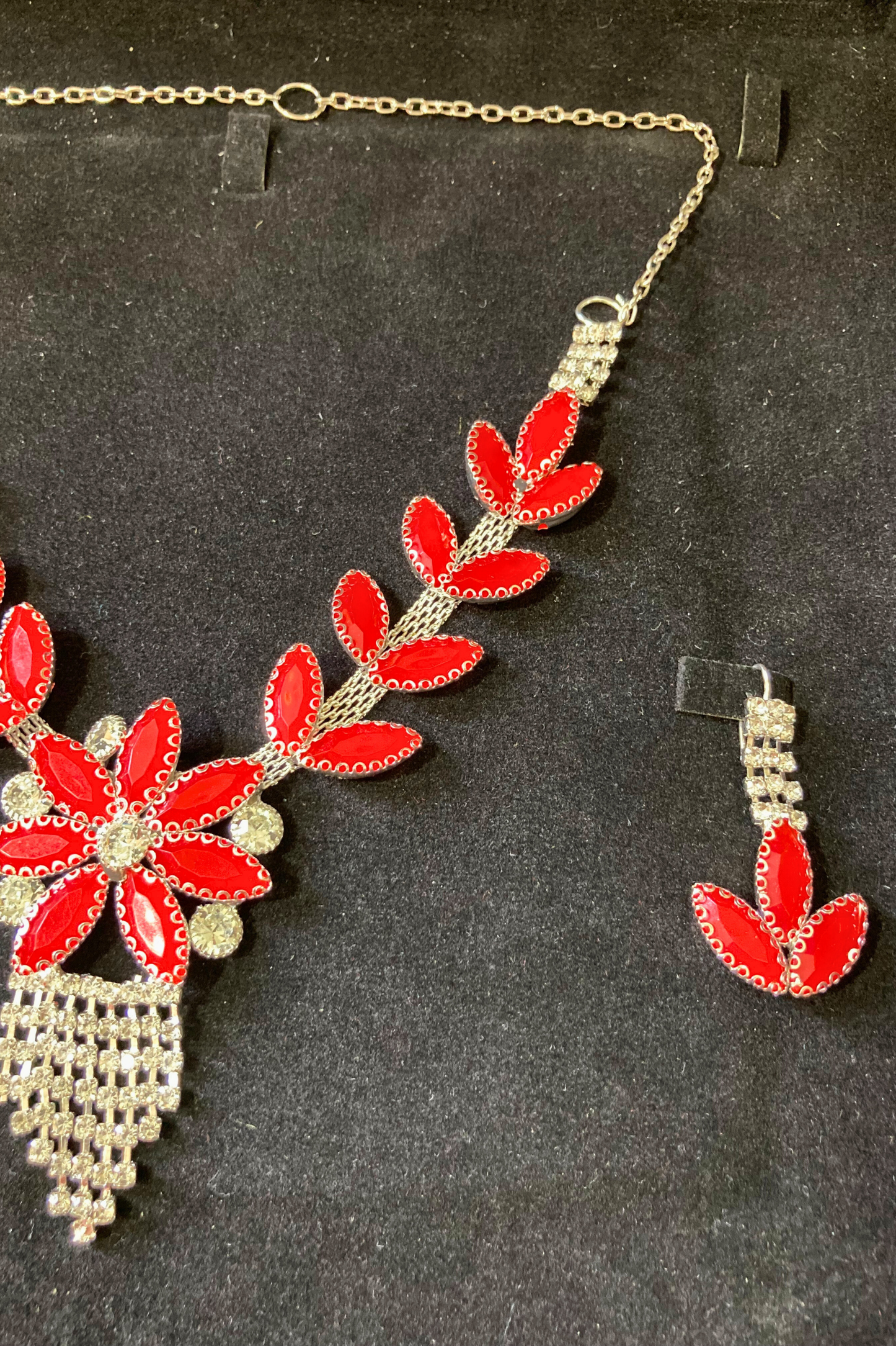Dazzling Red Floral Necklace and Earrings Set
