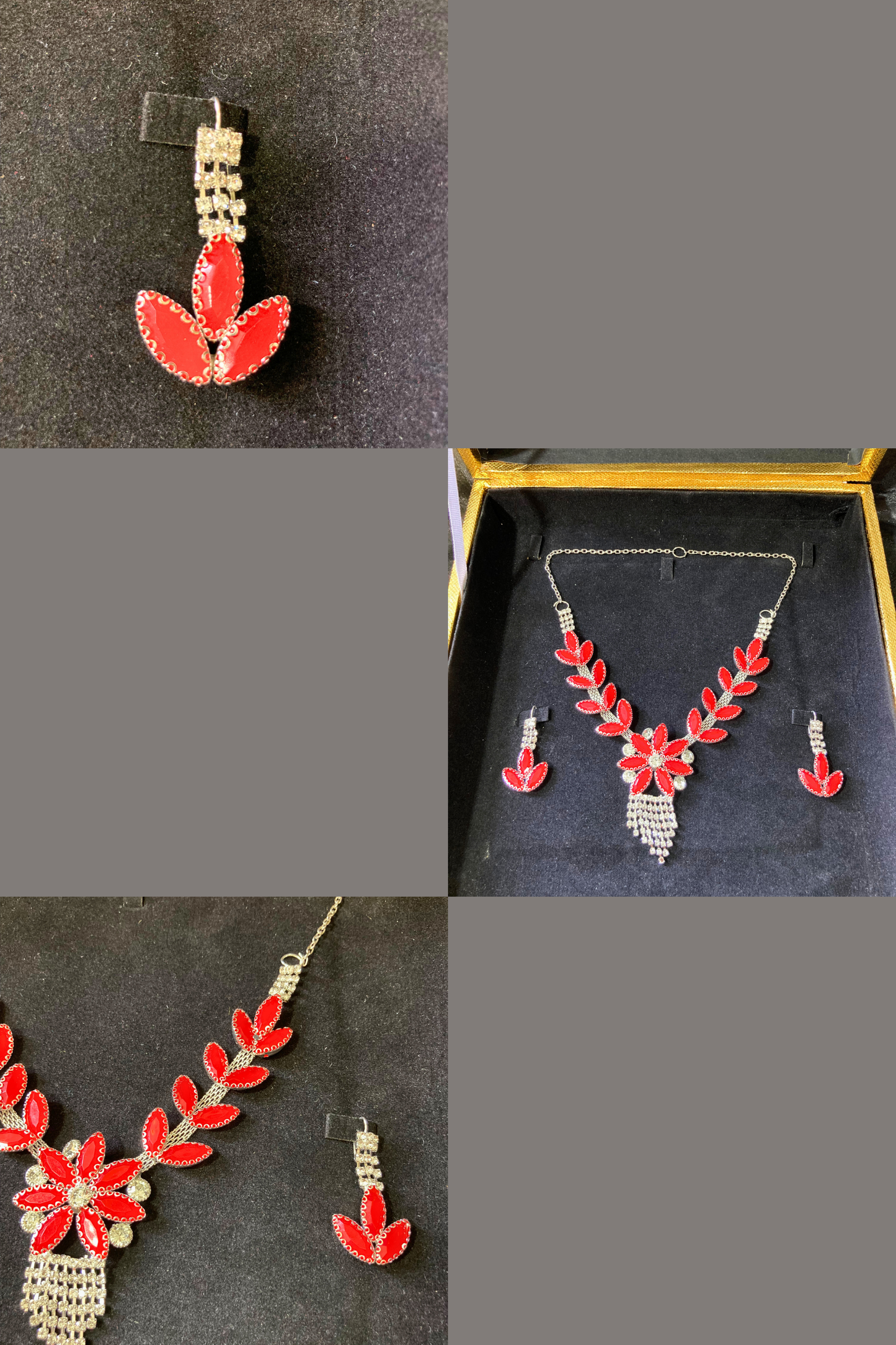 Dazzling Red Floral Necklace and Earrings Set