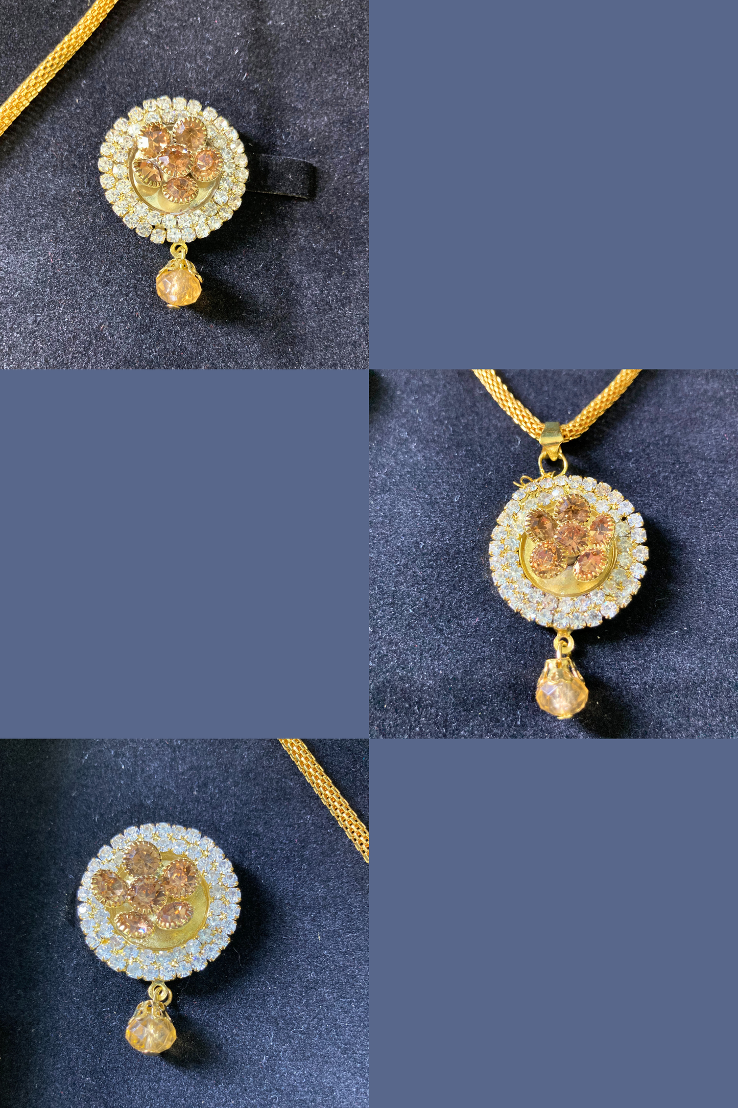 Golden Necklace and Earrings Set with Tan Stone Accents