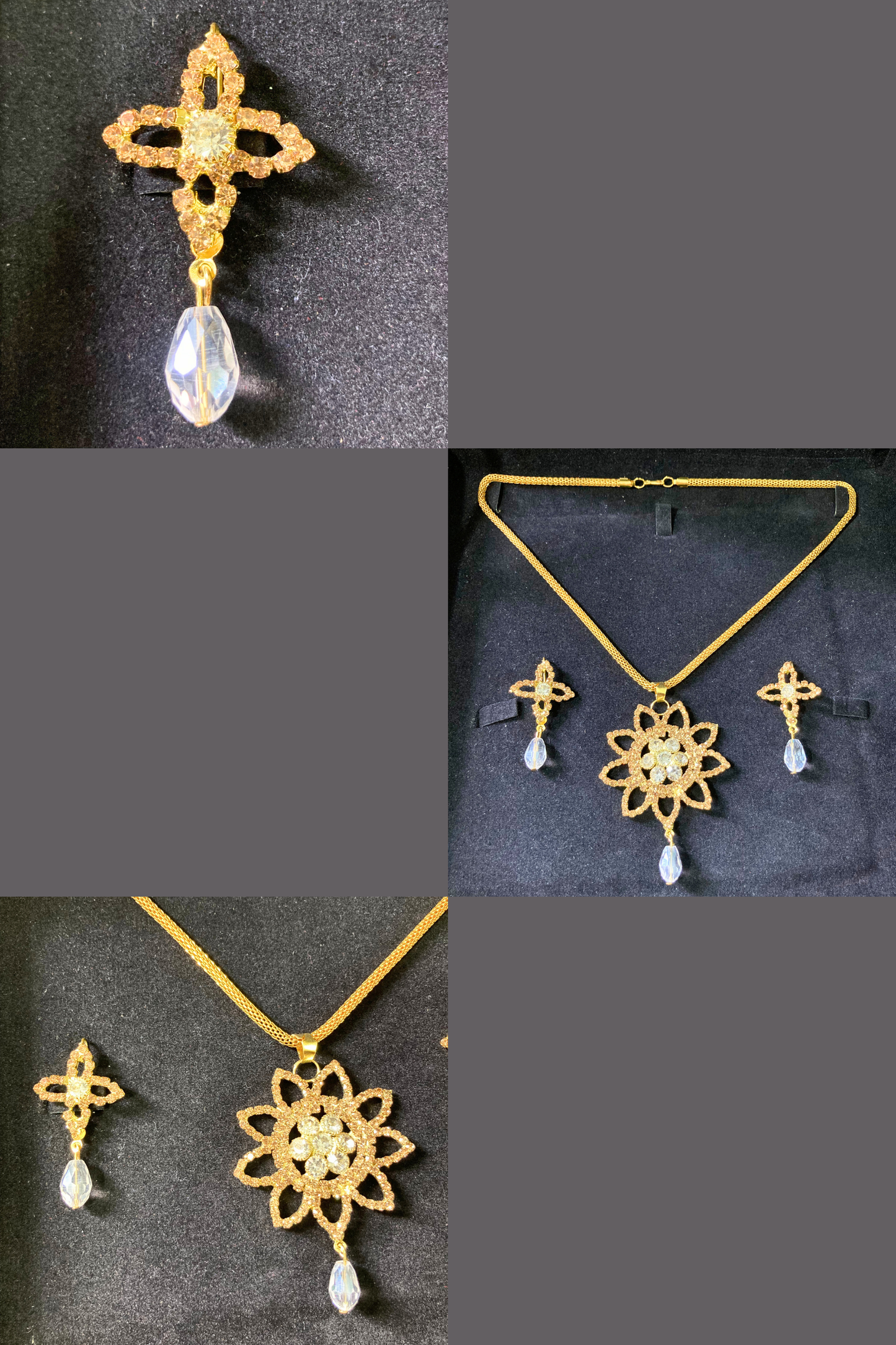 Star Shape Golden White Pearls Necklace and Earrings Set