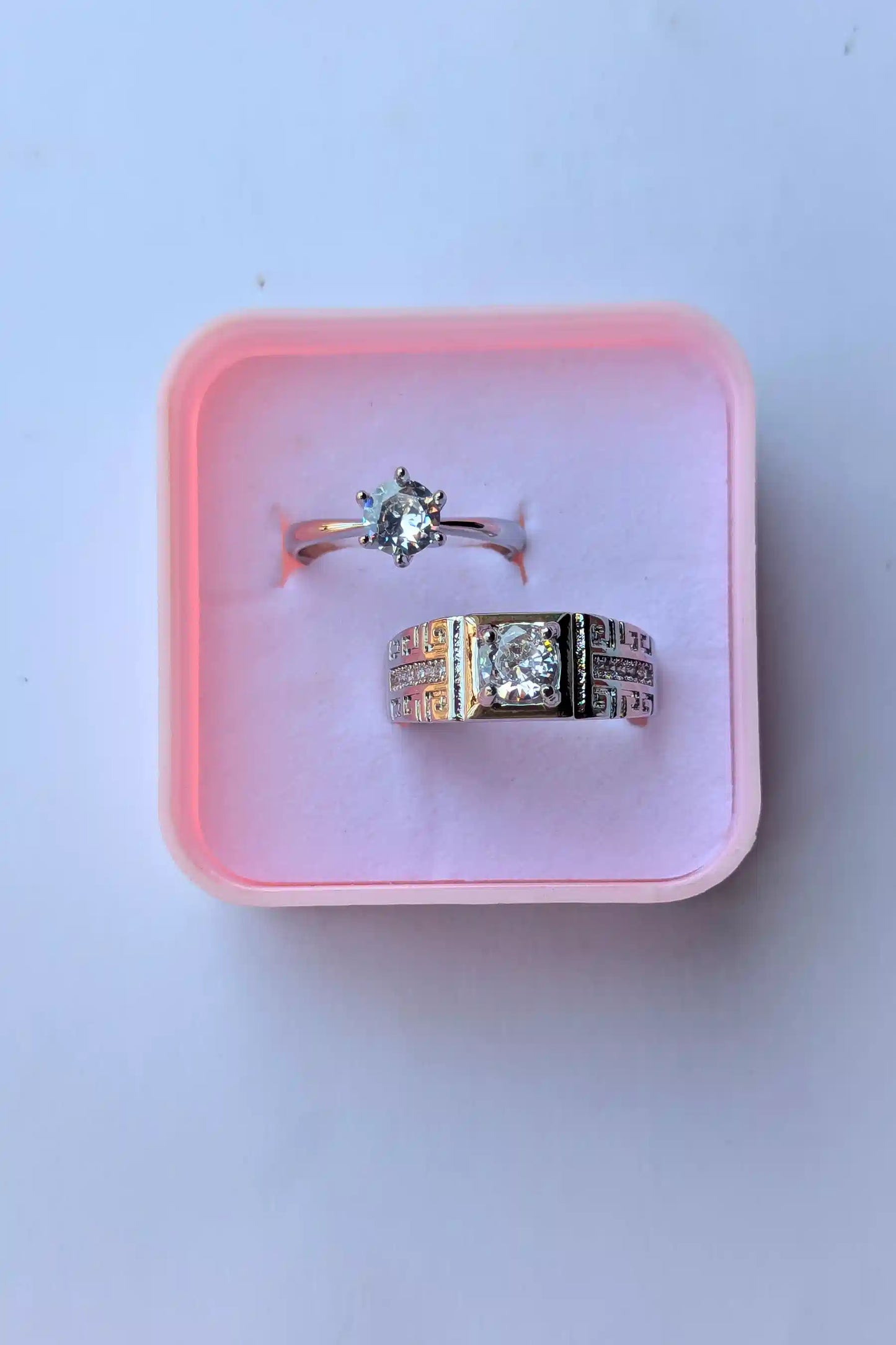 couple rings for husband and wife in a gift box