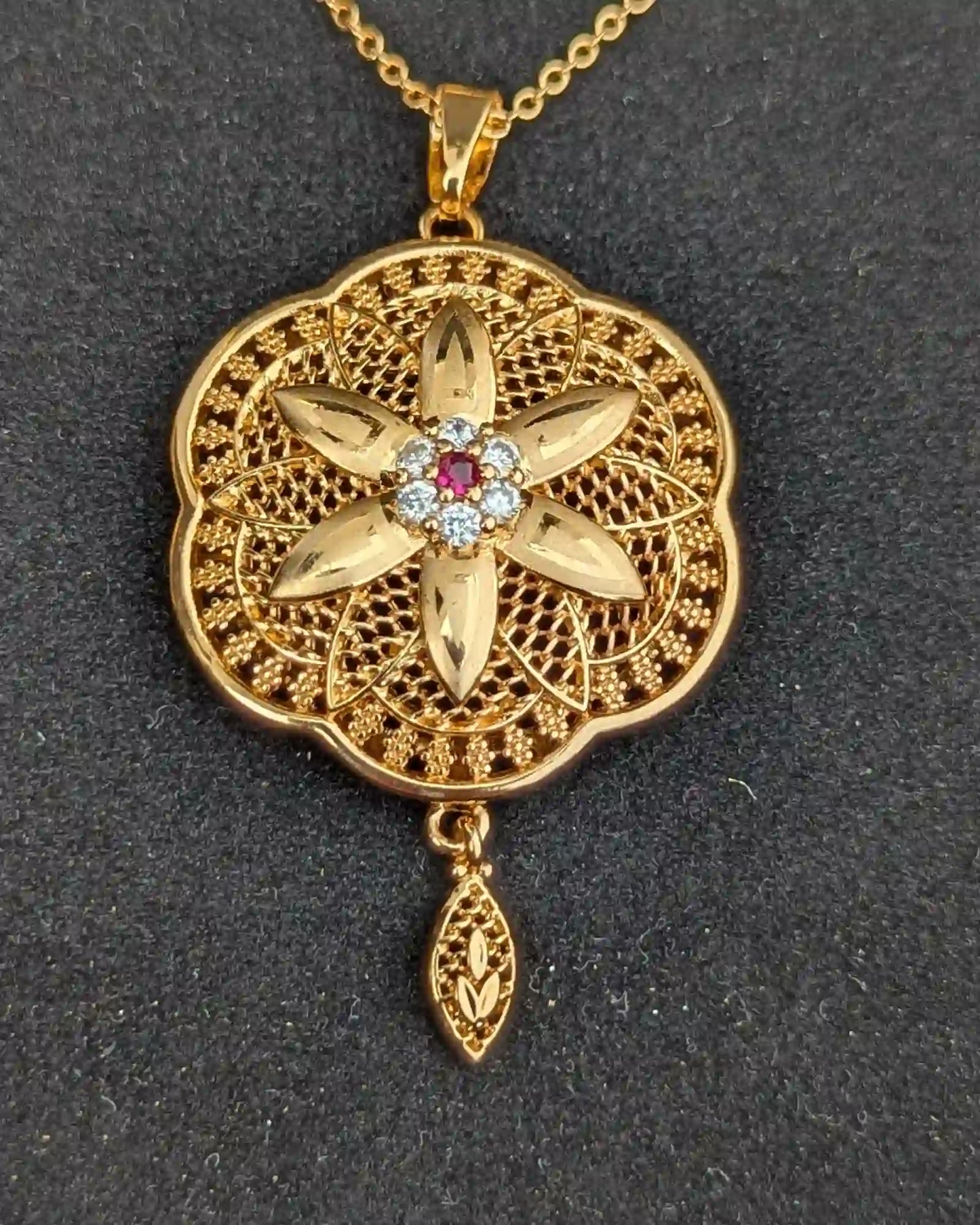Golden Color Locket Set with Earrings and Ring – Jewelry for Women