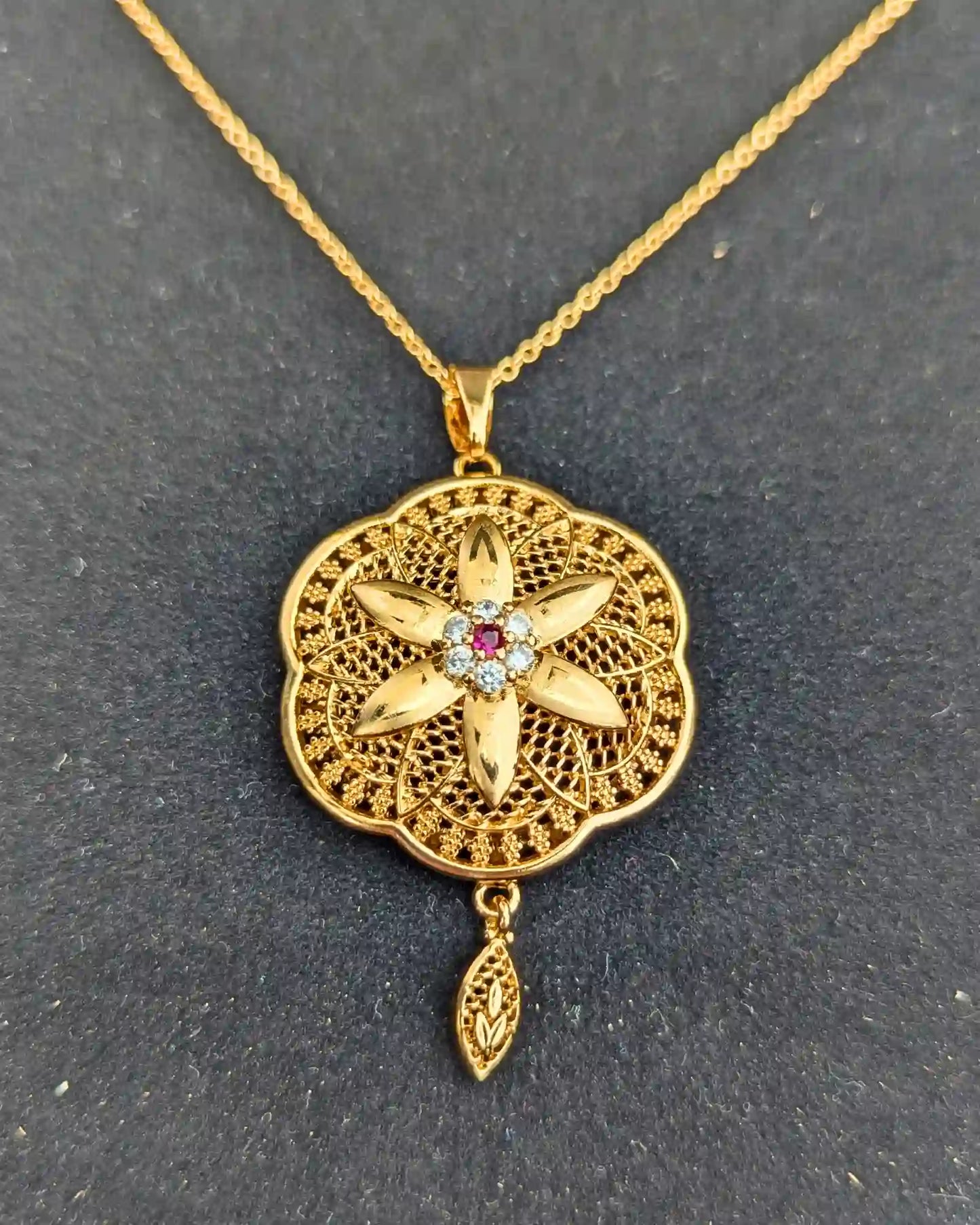 Golden Color Locket Set with Earrings and Ring – Jewelry for Women