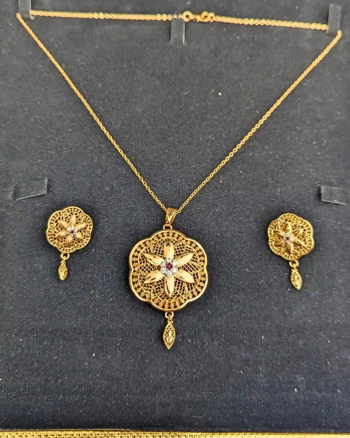 Golden Color Locket Set with Earrings and Ring – Jewelry for Women