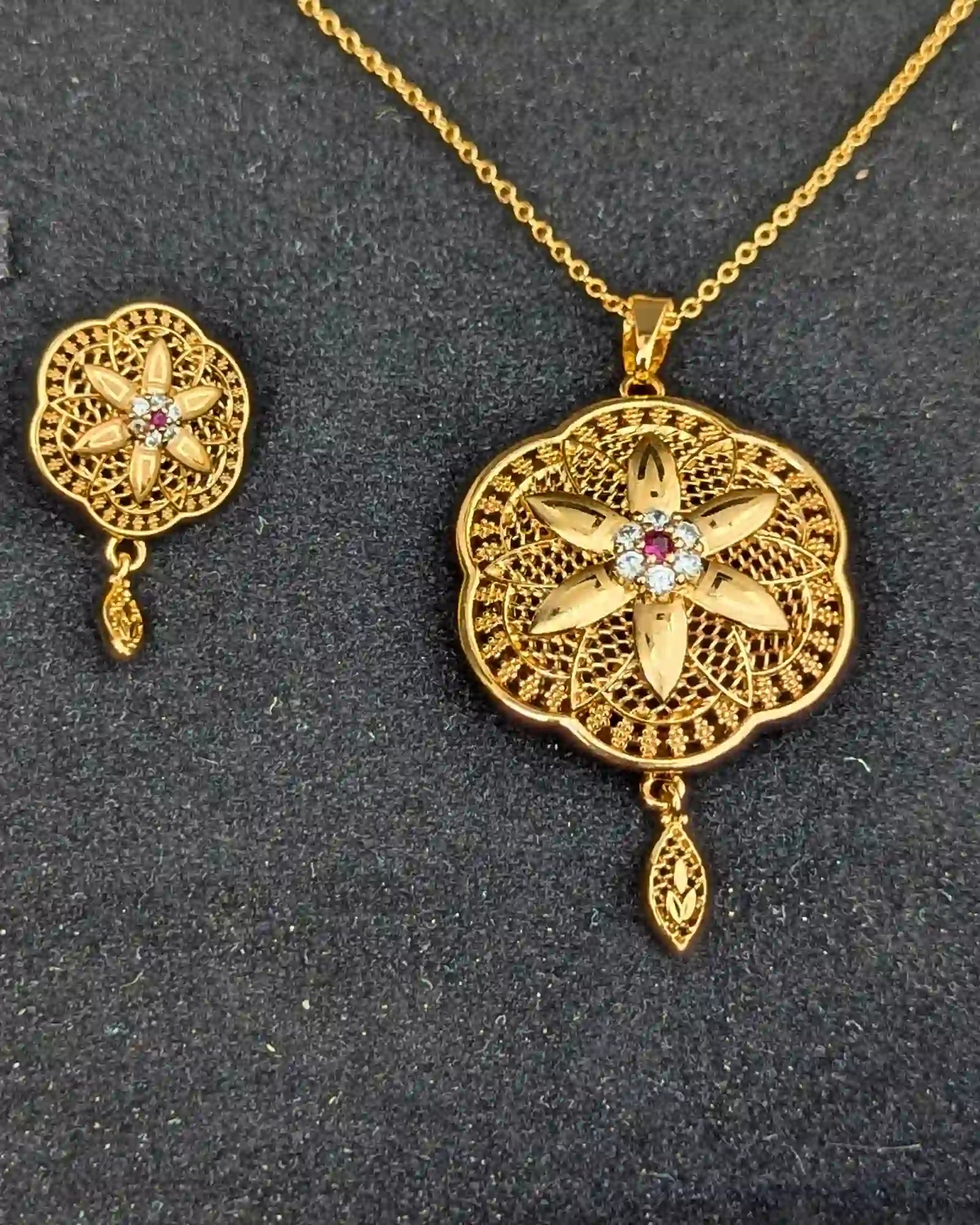 Golden Color Locket Set with Earrings and Ring – Jewelry for Women