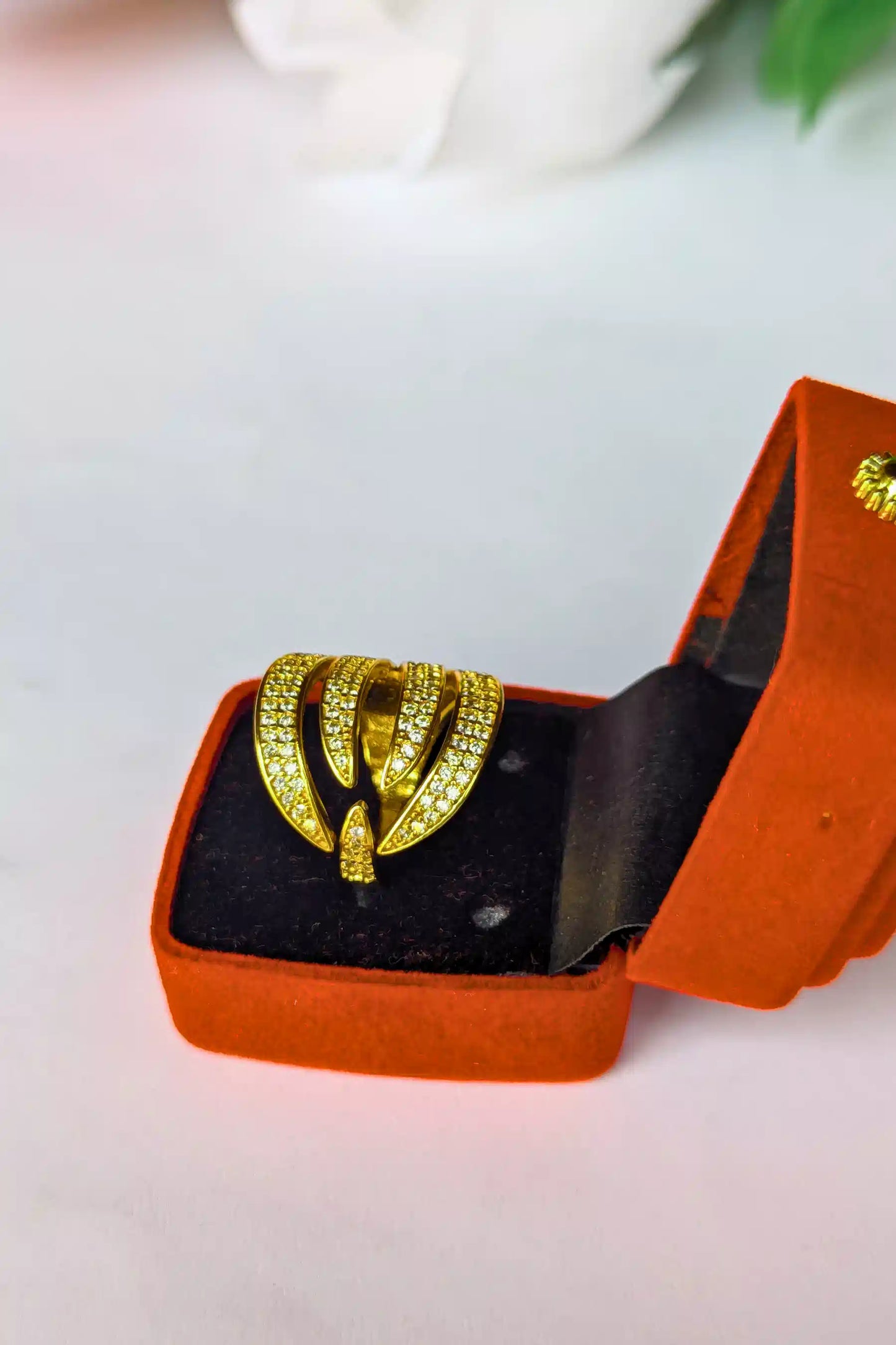 Golden wide band ring for women