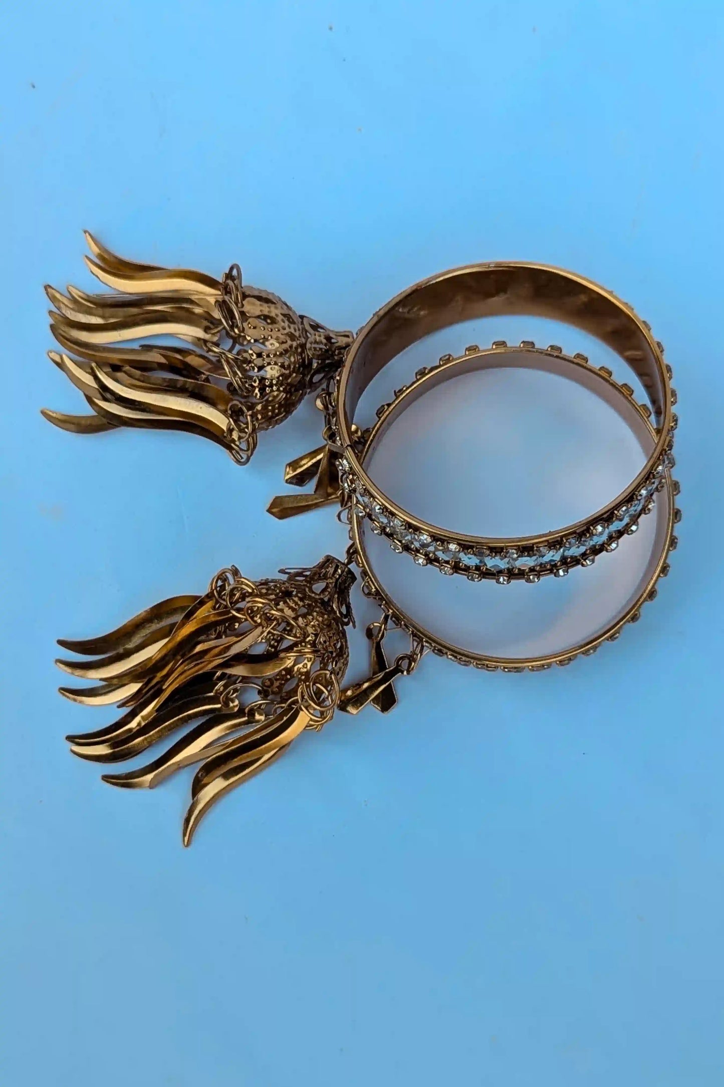 Golden Brown Latkan Bangles with Jhumka – Elegant Kaleera Style Jewelry for Girls top view