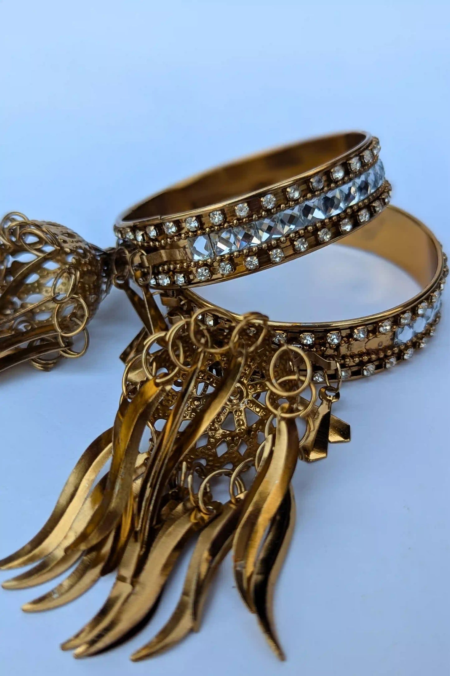 Golden Brown Latkan Bangles with Jhumka – Elegant Kaleera Style Jewelry for Girls zoom view