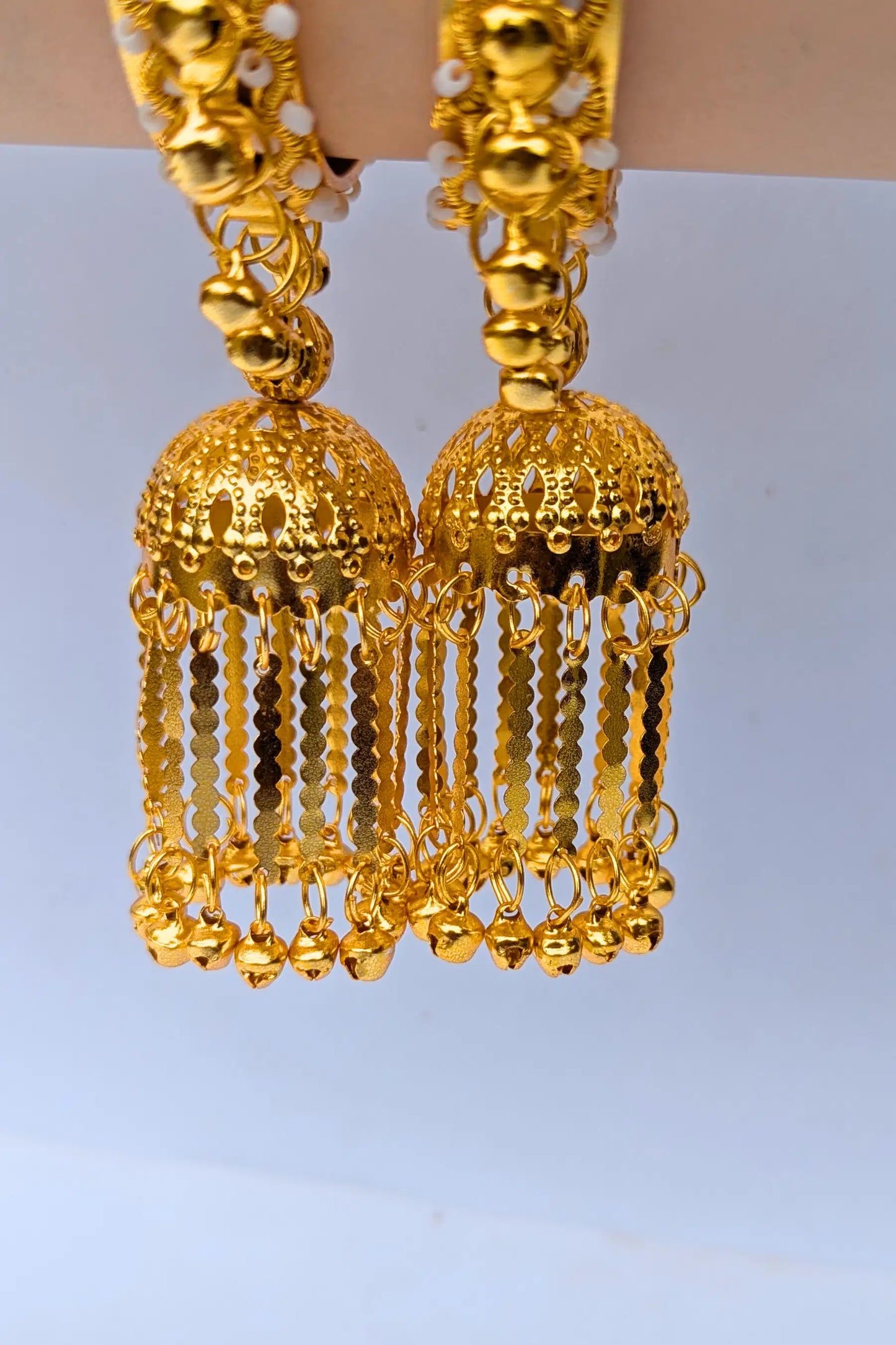golden latkan bangles with jhumka