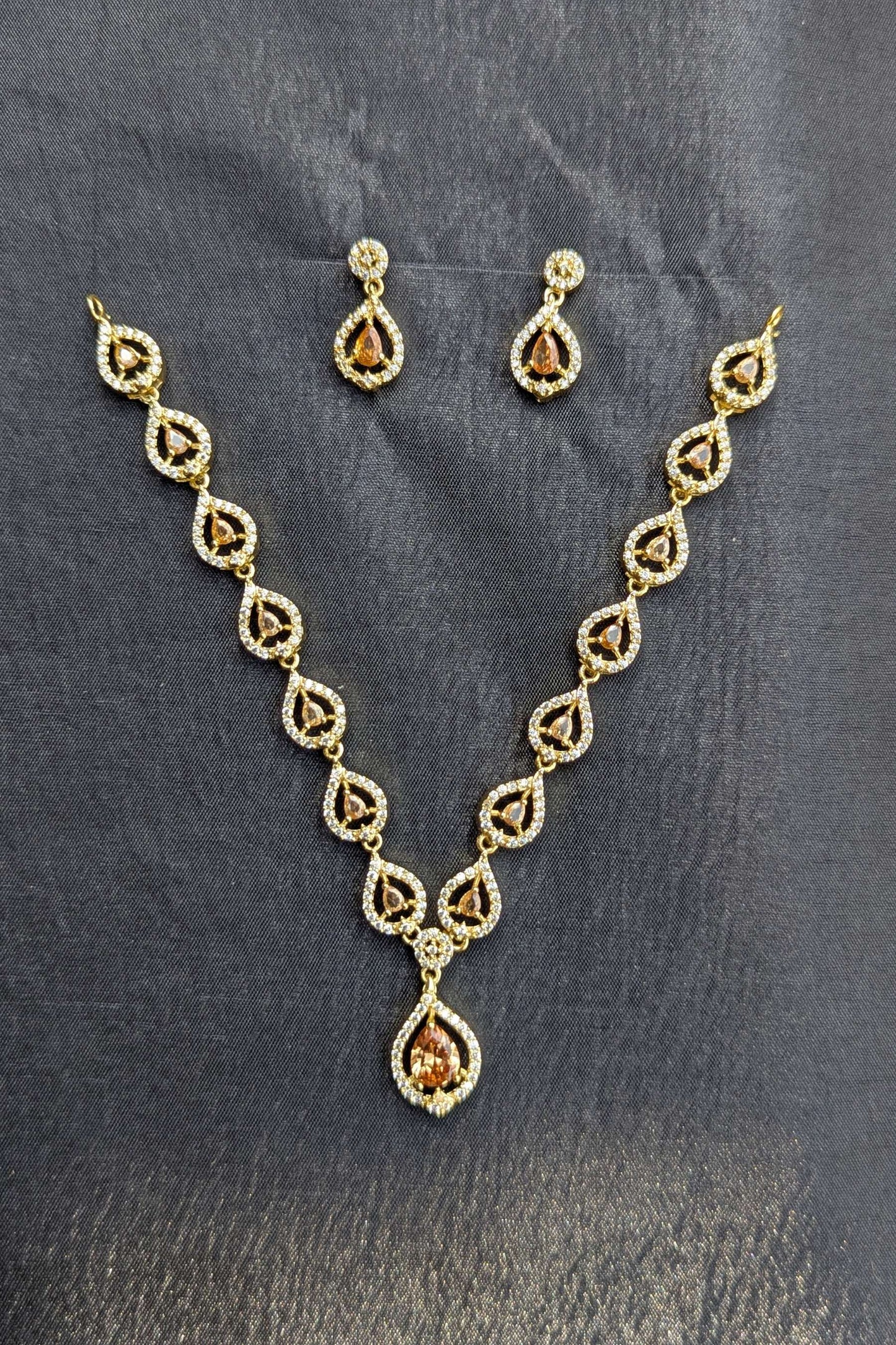 Necklace and Earrings Set with Centerpiece Crystals - NKL 133