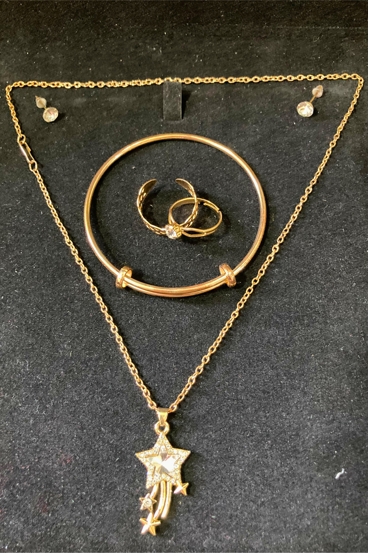 Complete Jewelry Set - Earrings, Karra, Locket and Couple Rings - Golden