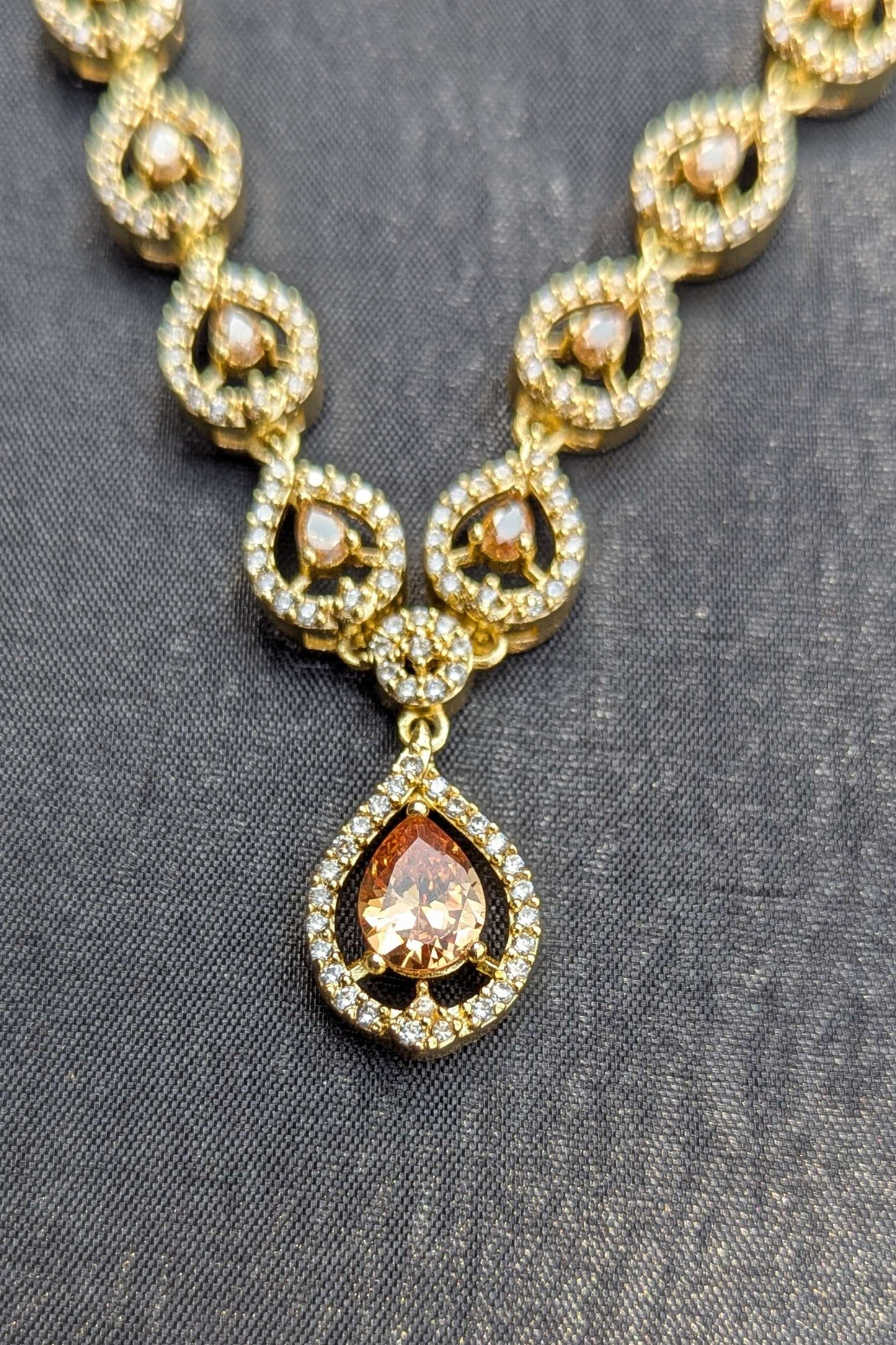 Necklace and Earrings Set with Centerpiece Crystals - NKL 133