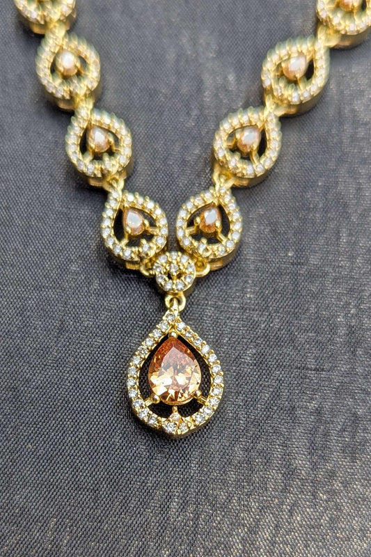 Necklace and Earrings Set with Centerpiece Crystals - NKL 133