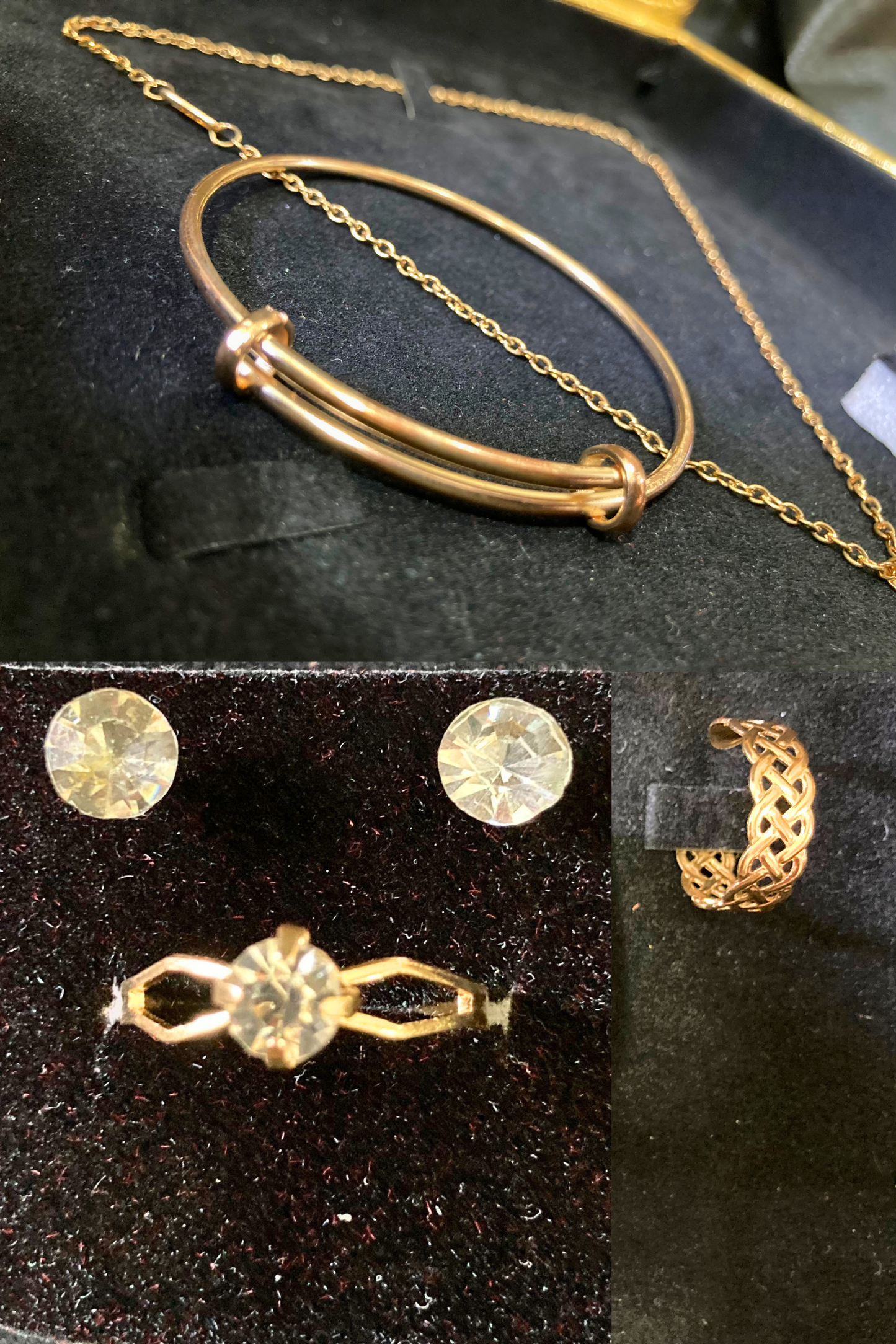 Complete Jewelry Set - Earrings, Karra, Locket and Couple Rings - Golden