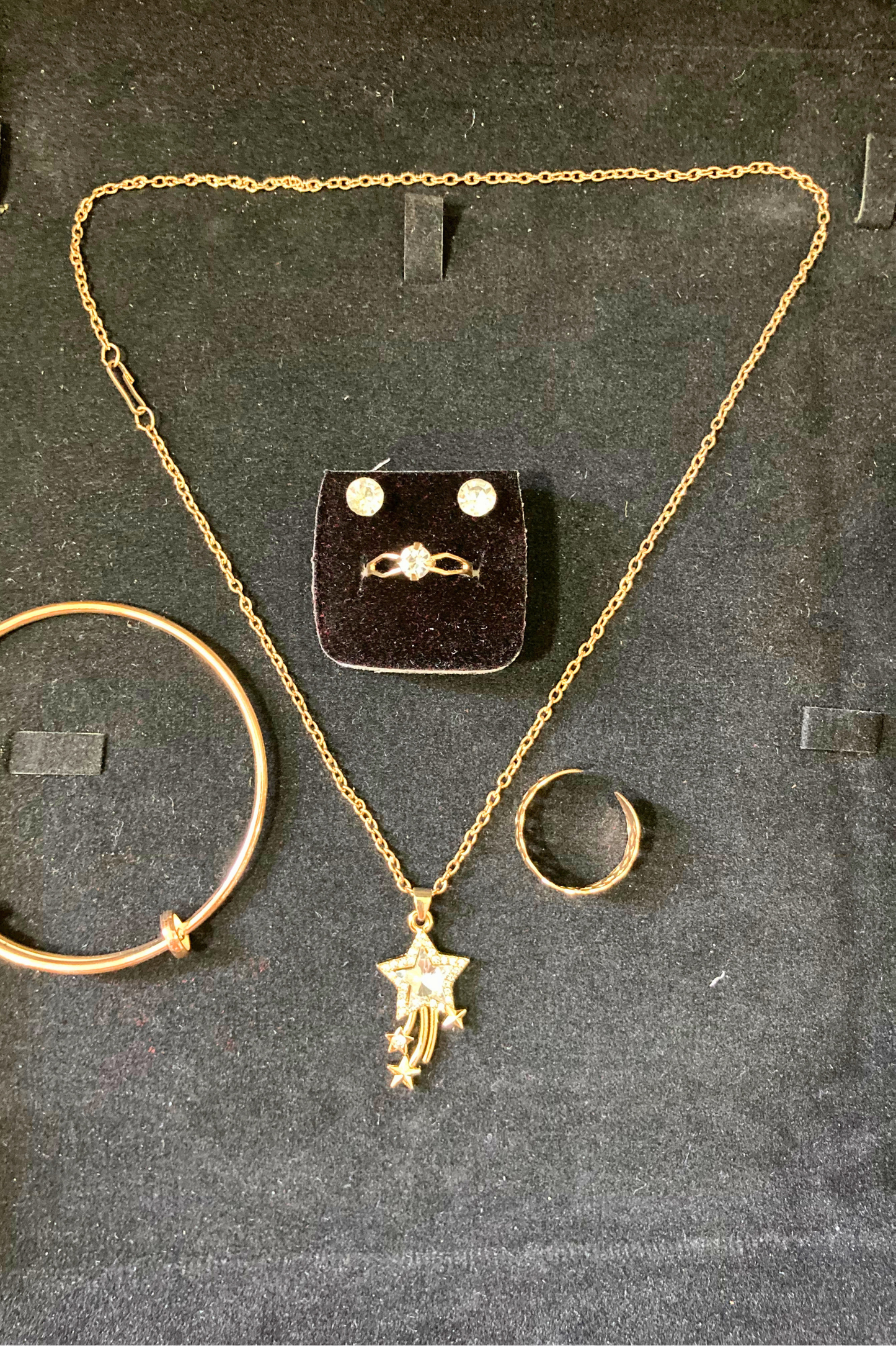 Complete Jewelry Set - Earrings, Karra, Locket and Couple Rings - Golden