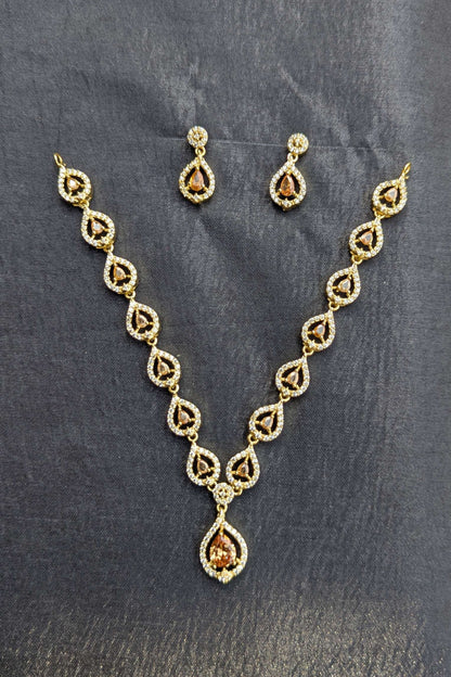 Necklace and Earrings Set with Centerpiece Crystals - NKL 133