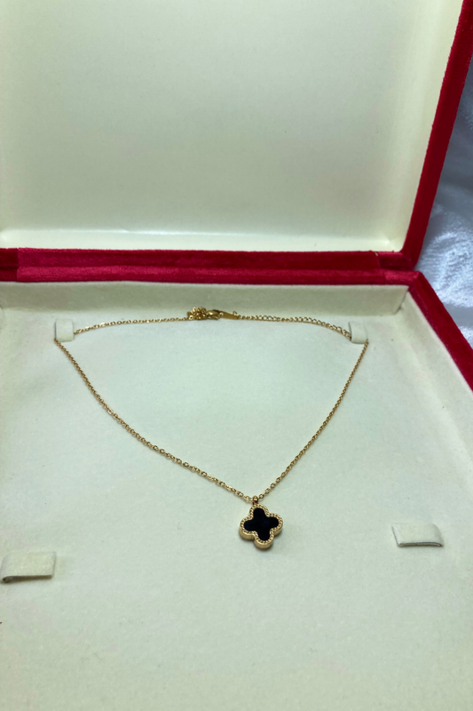 Stylish Black Clover Pendant and Earring Set for Girls and Women