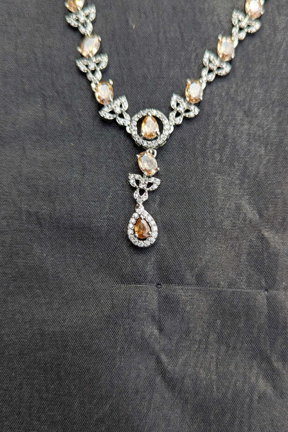 1-Carat Silver Necklace and Earrings Set Amber-toned - NKL135