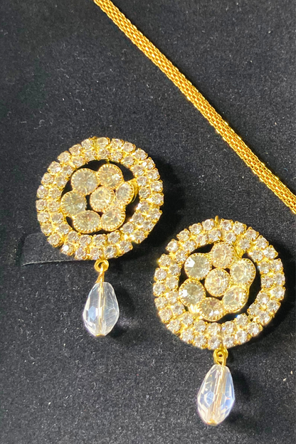 Golden Necklace and Earrings Set with White Stone Accents