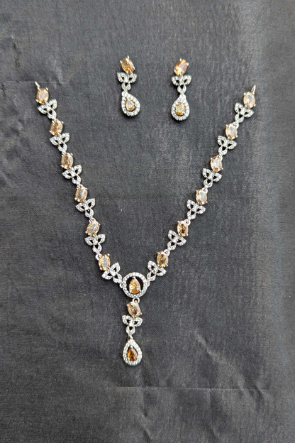 1-Carat Silver Necklace and Earrings Set Amber-toned - NKL135