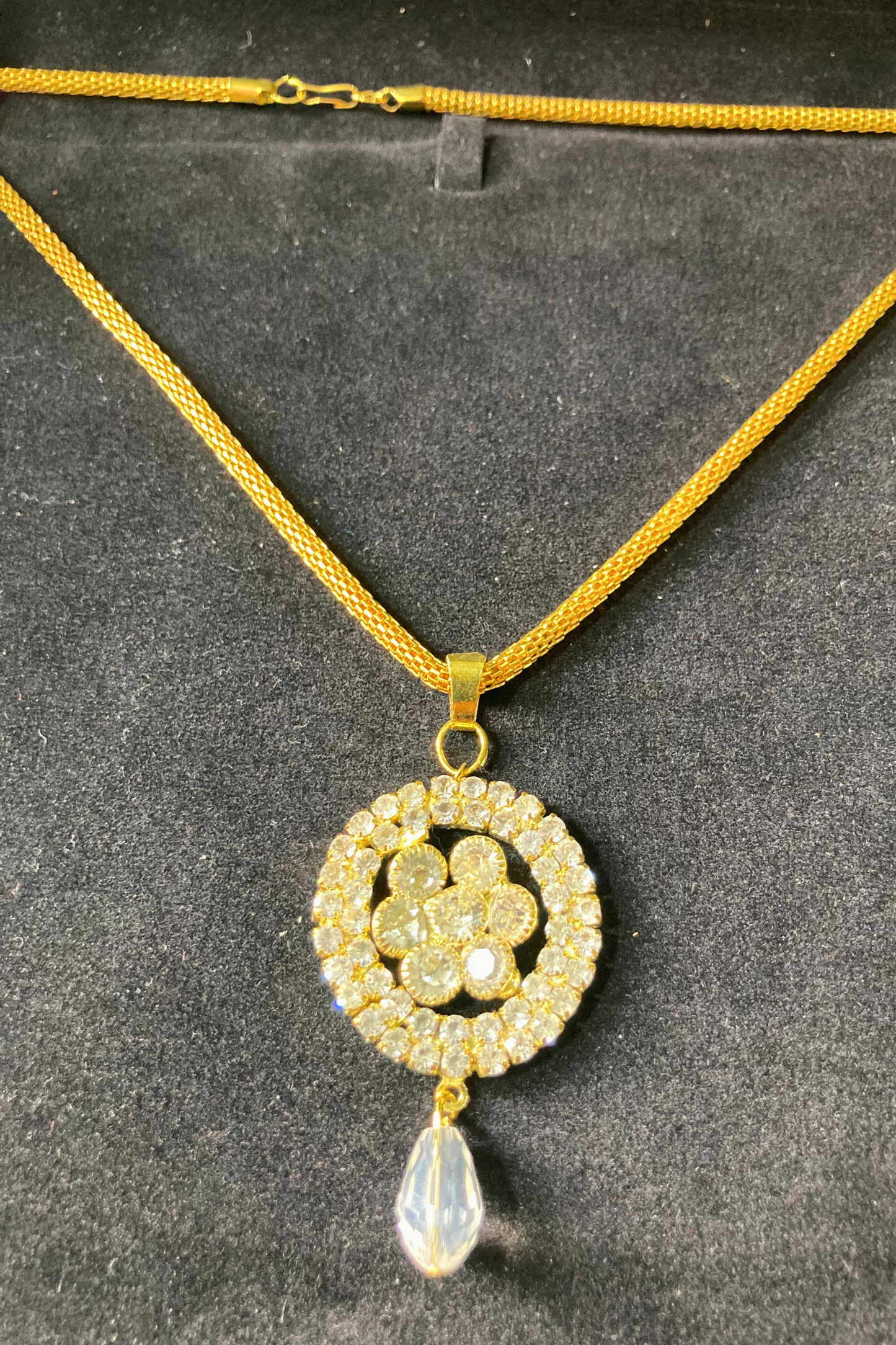 Golden Necklace and Earrings Set with White Stone Accents