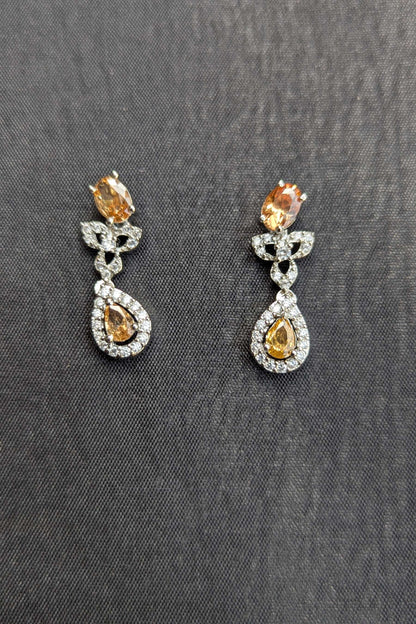 1-Carat Silver Necklace and Earrings Set Amber-toned - NKL135