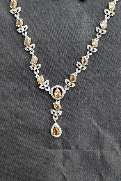 1-Carat Silver Necklace and Earrings Set Amber-toned - NKL135