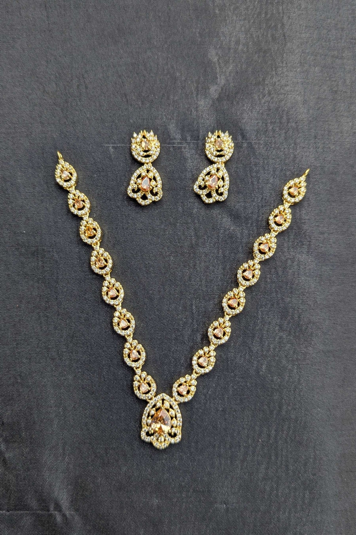 1 Carat Golden and Champagne Necklace and Earrings Set - NKL137