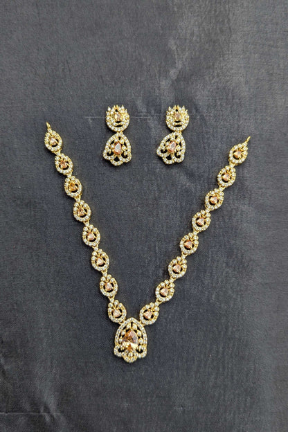 1 Carat Golden and Champagne Necklace and Earrings Set - NKL137