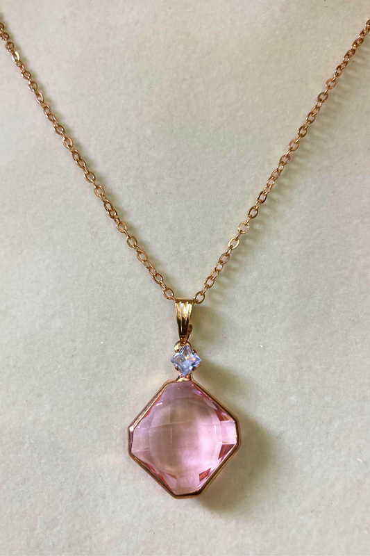 Elegant Pink Stone Pendant and Earring Set