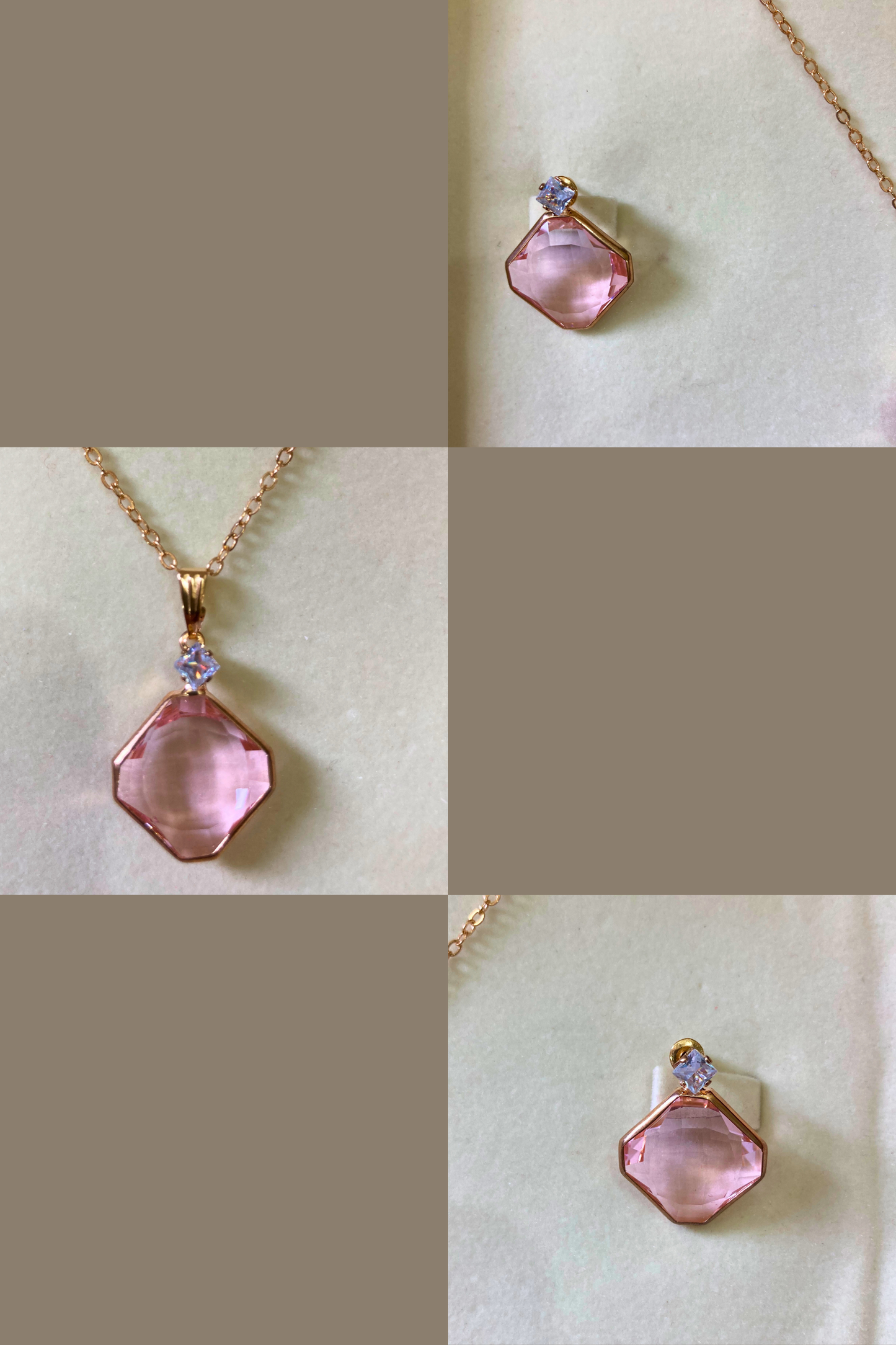 Elegant Pink Stone Pendant and Earring Set
