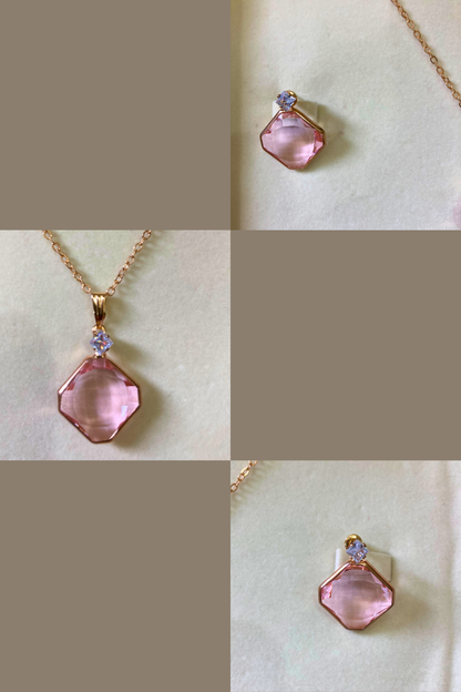 Elegant Pink Stone Pendant and Earring Set