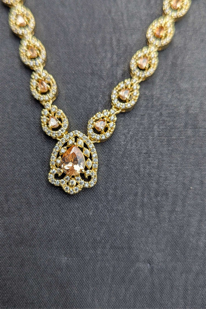 1 Carat Golden and Champagne Necklace and Earrings Set - NKL137