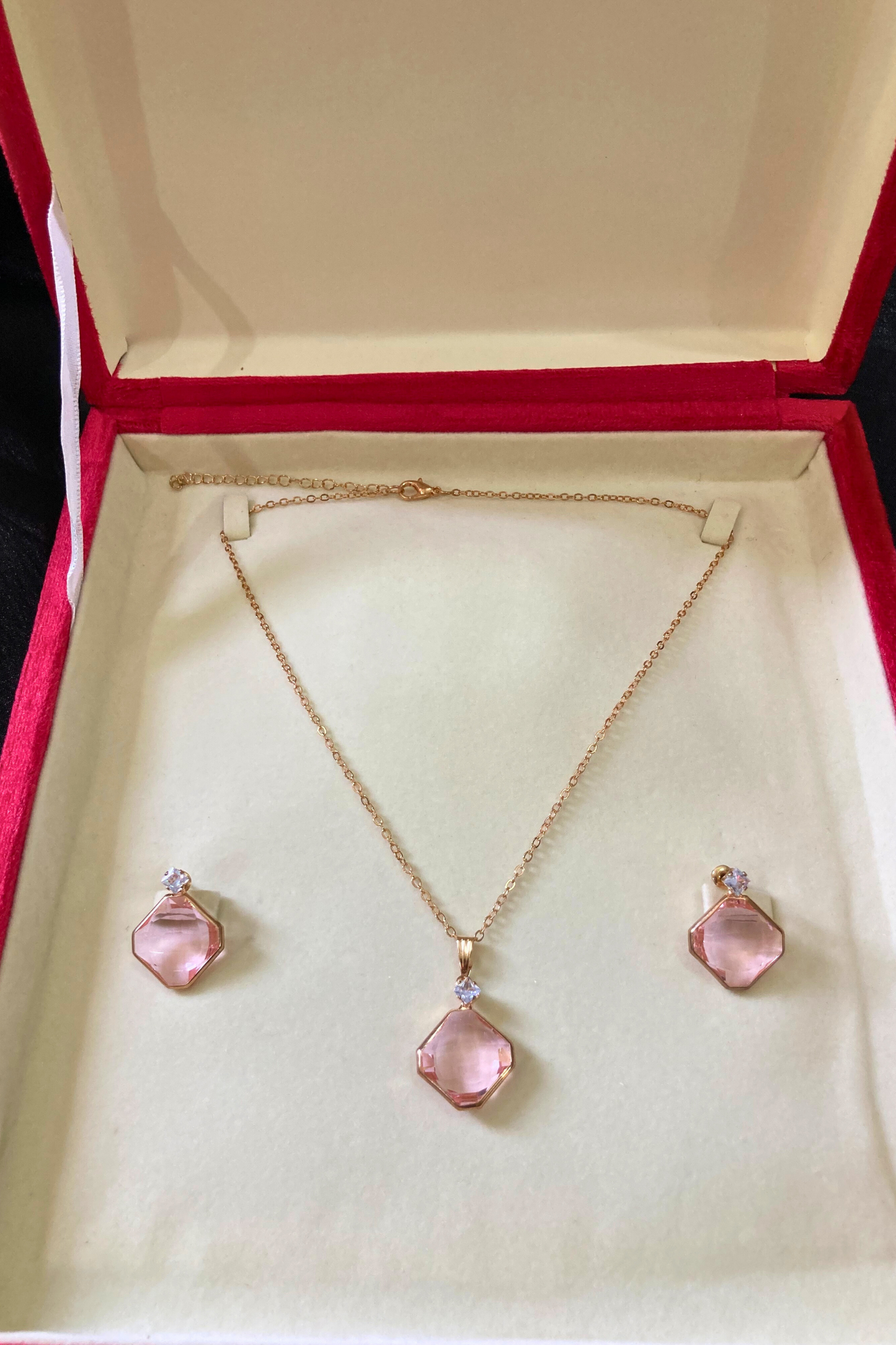 Elegant Pink Stone Pendant and Earring Set