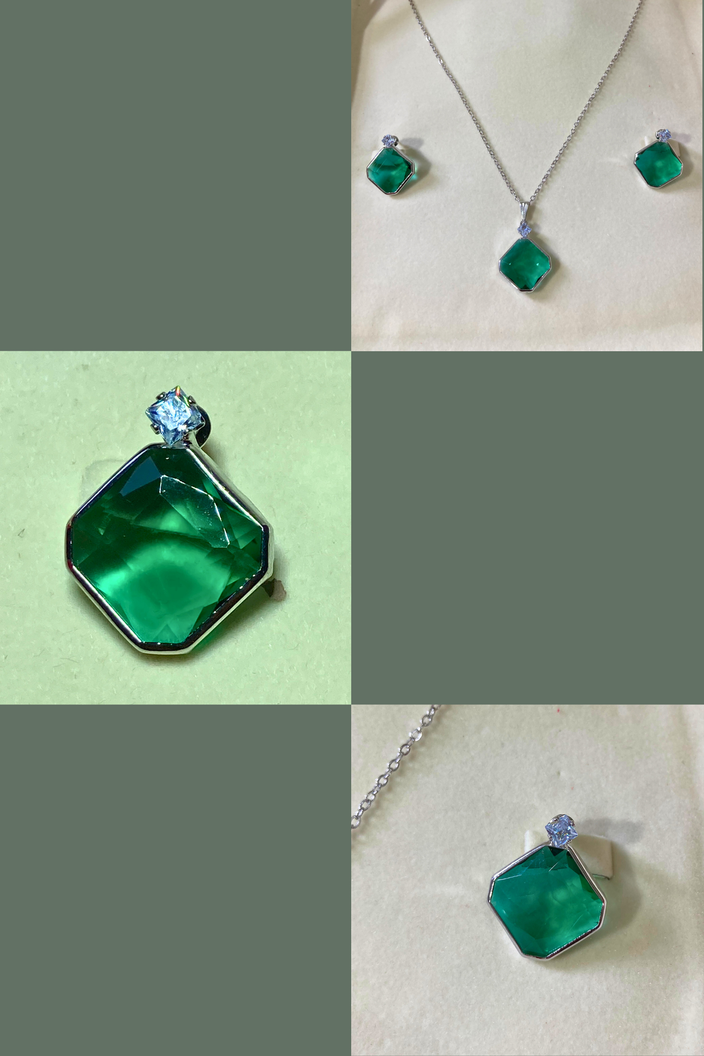 Elegant Green Stone Pendant and Earring Set