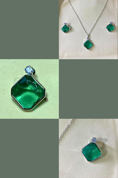 Elegant Green Stone Pendant and Earring Set