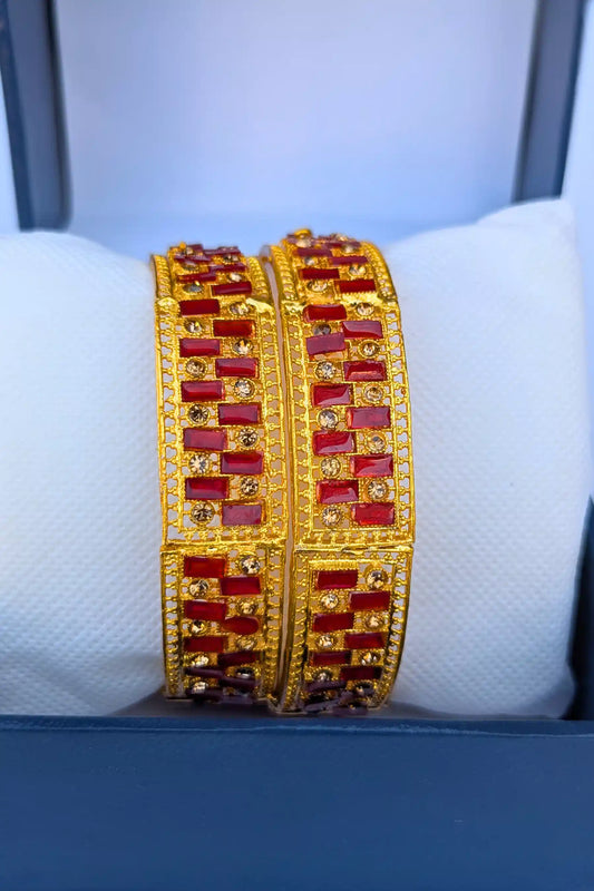 Golden-red-stone bangles 2pc bangles