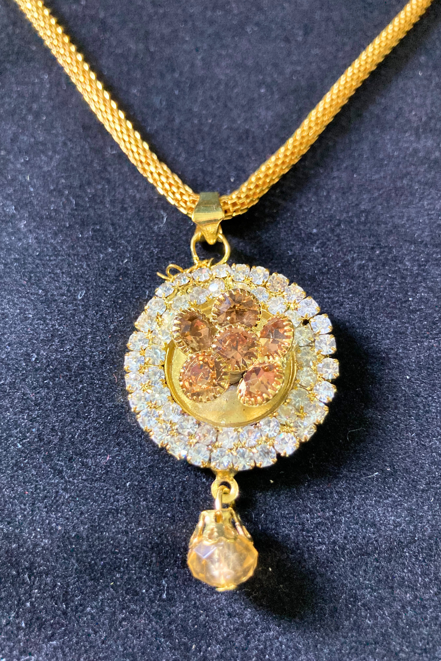 Golden Necklace and Earrings Set with Tan Stone Accents