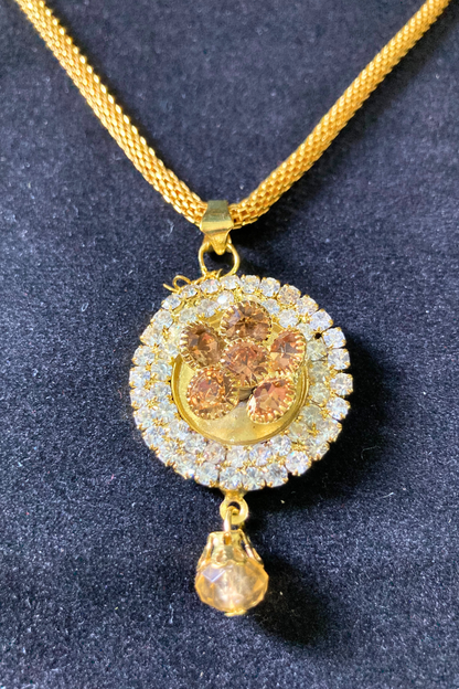 Golden Necklace and Earrings Set with Tan Stone Accents