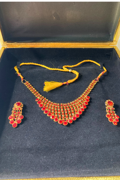 Red Pearls Necklace Set and Earring for Girls