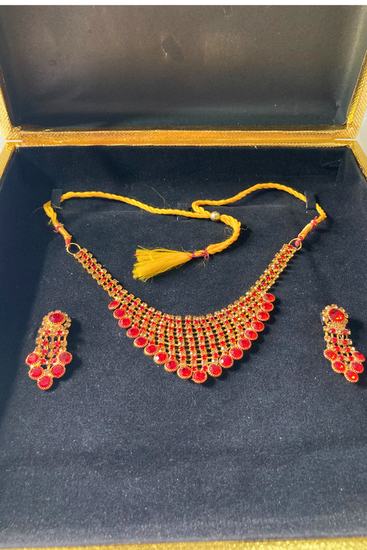 Red Pearls Necklace Set and Earring for Girls