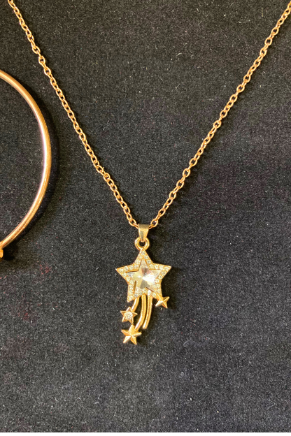 Complete Jewelry Set - Earrings, Karra, Locket and Couple Rings - Golden