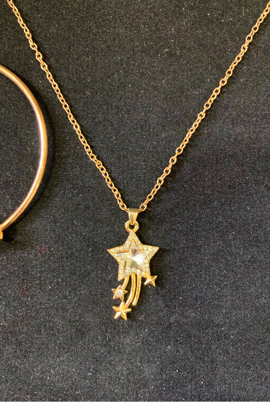 Complete Jewelry Set - Earrings, Karra, Locket and Couple Rings - Golden