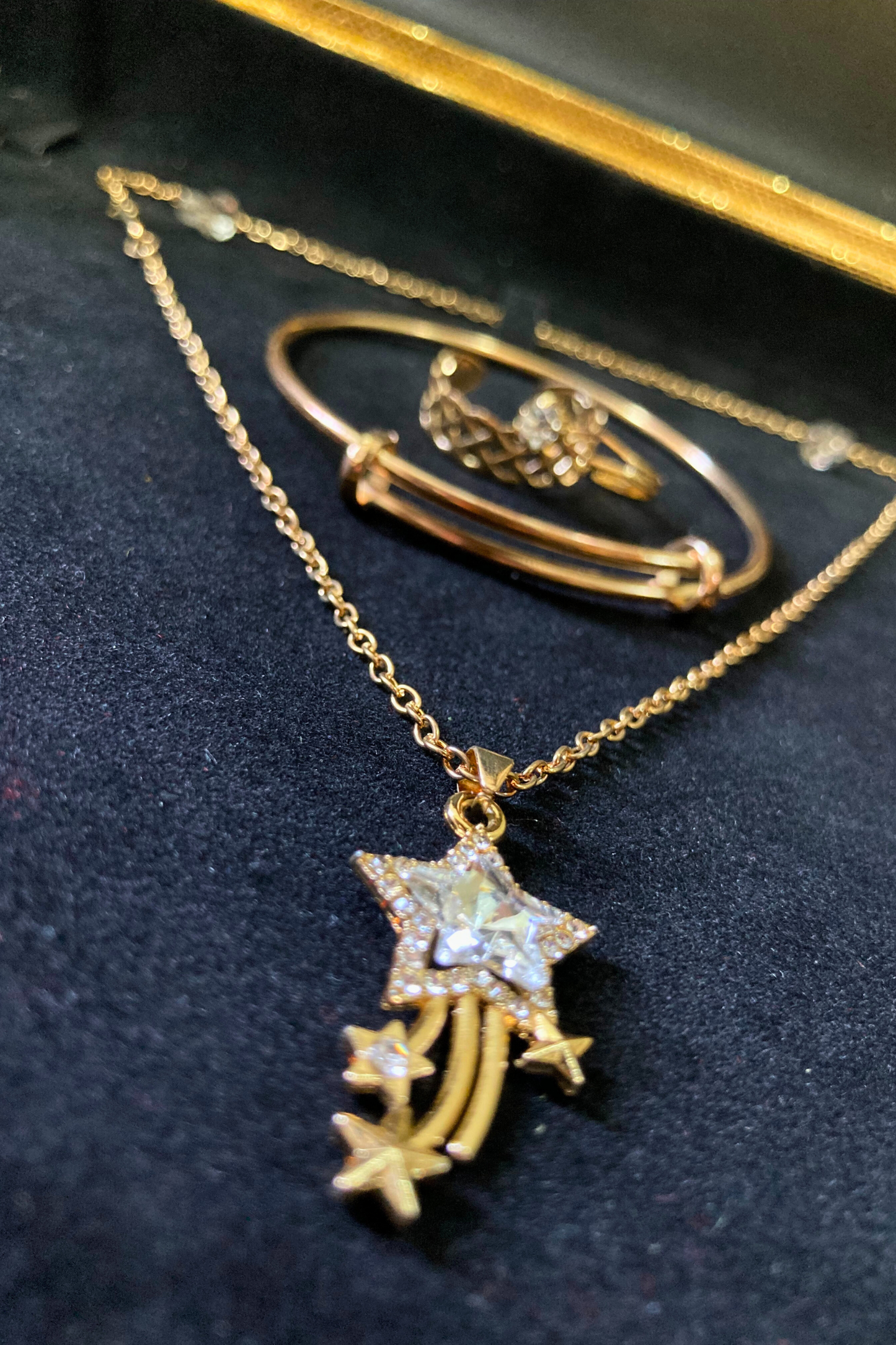 Complete Jewelry Set - Earrings, Karra, Locket and Couple Rings - Golden