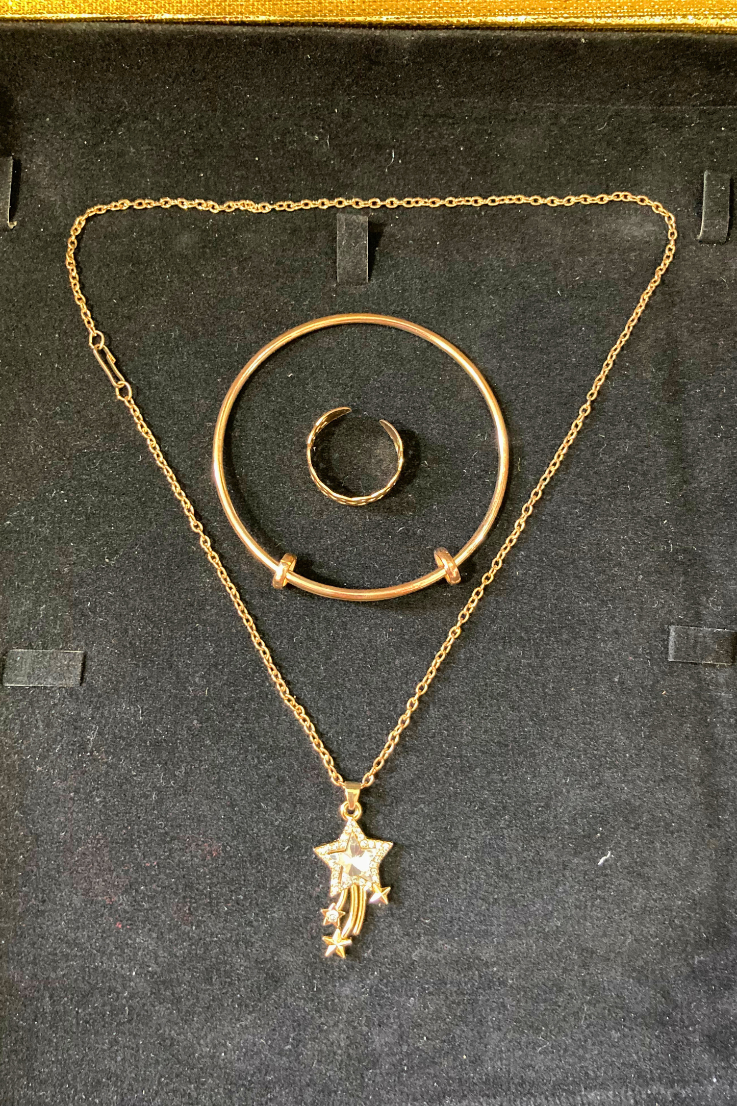 Complete Jewelry Set - Earrings, Karra, Locket and Couple Rings - Golden