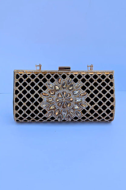 Black Crystal Clutch Bag for Girls – Elegant Evening Handbag