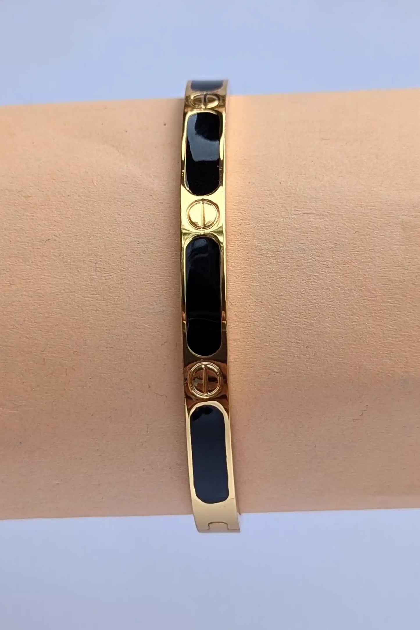 Black Enamel Stainless Steel Bracelet for Girls