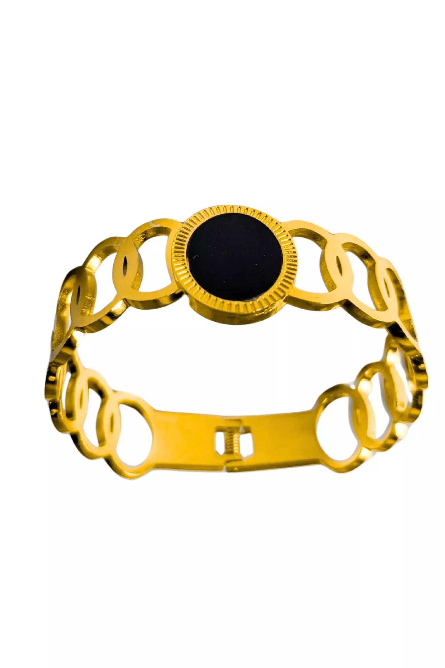 Golden Chain Bracelet with Black Pearl