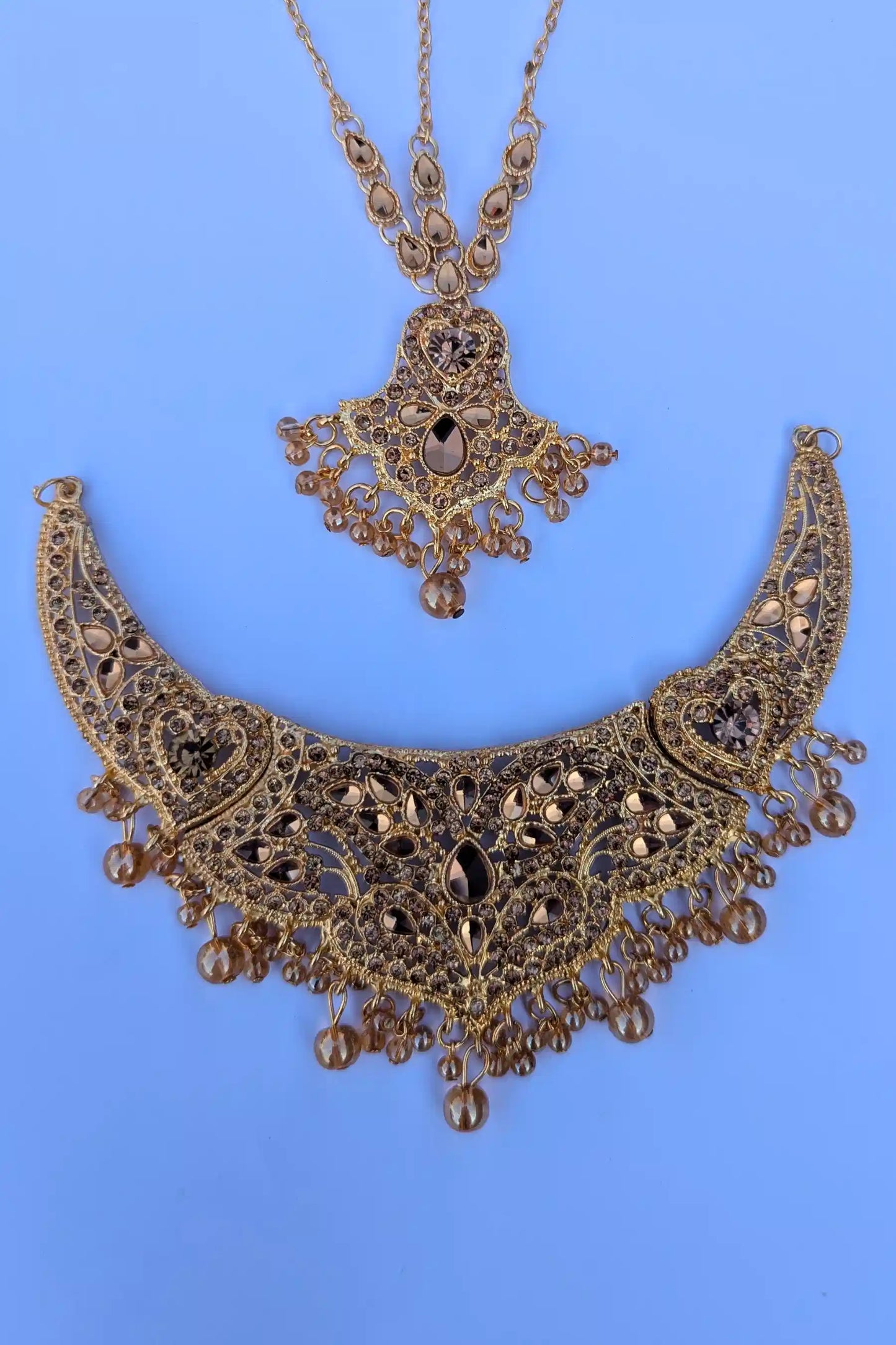 Champagne Stone Necklace Set With Matching Jhumka Earrings